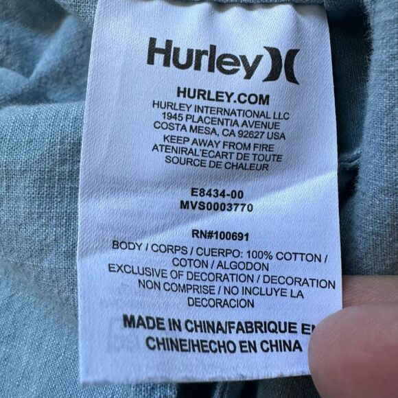 Hurley Blue Long Sleeve Button Up Shirt Size XL 100% Cotton Collared Shirt - Picture 8 of 13